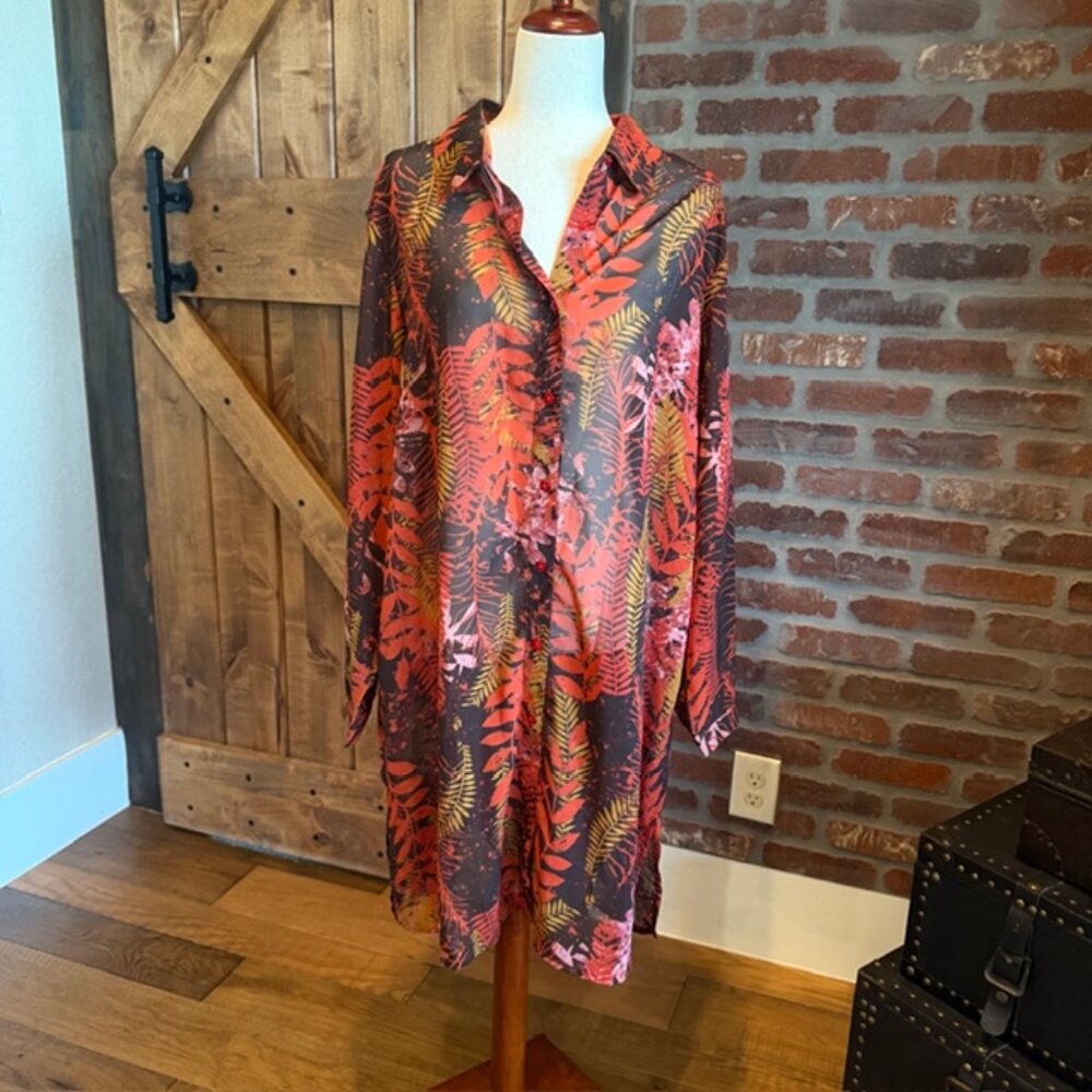 Anthony Richards Sheer Shirt Dress Cover Up | Size 20 | Long Sleeve | Plus Size